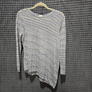 Asymmetrical Sheer Knit Tunic Sweater Chicos 2 SzLg Y2K Shimmer Lagenlook Fairy